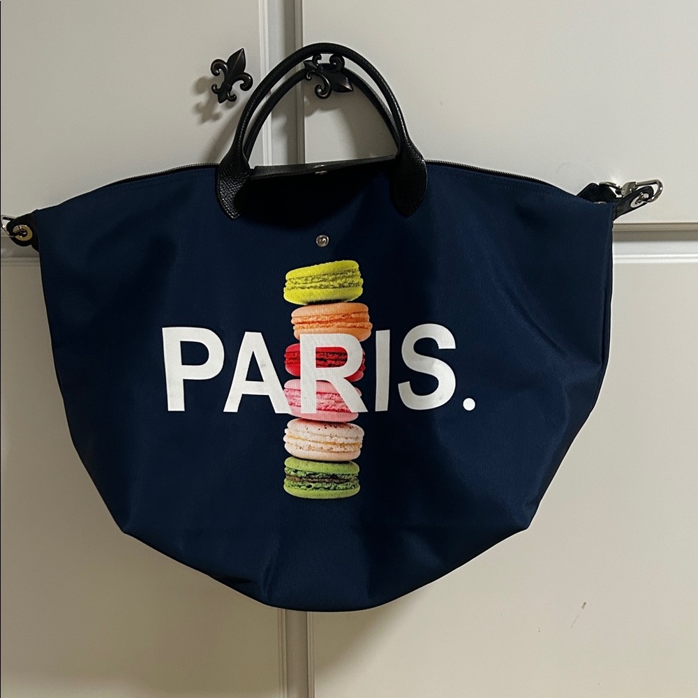 Longchamp Navy Blue Paris Tote with Macaron Design NWOT